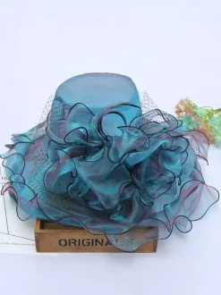 Chapeau d'église élégant en maille pour femme chapeau de soleil à fleurs en soie