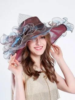 Chapeau d'église élégant en maille pour femme chapeau de soleil à fleurs en soie