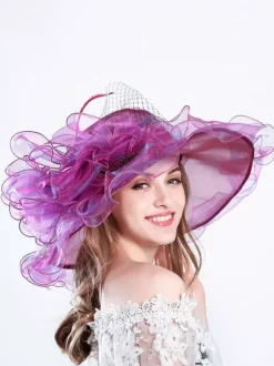 Chapeau d'église élégant en maille pour femme chapeau de soleil à fleurs en soie