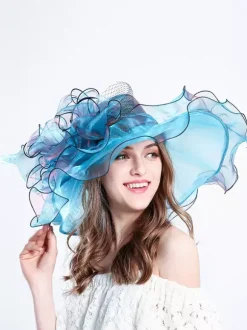 Chapeau d'église élégant en maille pour femme chapeau de soleil à fleurs en soie