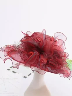 Chapeau d'église élégant en maille pour femme chapeau de soleil à fleurs en soie