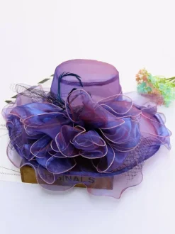 Chapeau d'église élégant en maille pour femme chapeau de soleil à fleurs en soie