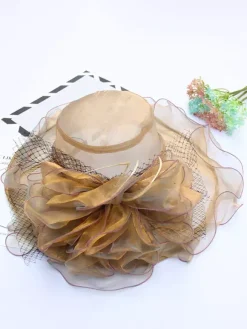 Chapeau d'église élégant en maille pour femme chapeau de soleil à fleurs en soie