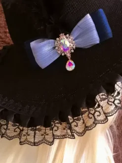 Chapeau gothique Lolita en dentelle noire avec volants et n艙uds accessoire en polyester accessoires Lolita