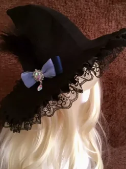 Chapeau gothique Lolita en dentelle noire avec volants et n艙uds accessoire en polyester accessoires Lolita