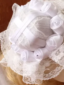 Chapeau gothique Lolita à volants noirs et fleurs Accessoire en polyester Accessoires Lolita