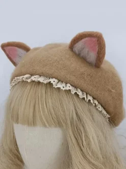 Chapeau Lolita de style ROCOCO à volants marron clair Accessoire en polyester Accessoires Lolita