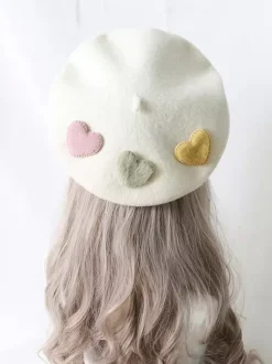 Chapeau Lolita doux accessoire abricot motif coeurs accessoires Lolita en polyester