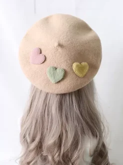 Chapeau Lolita doux accessoire abricot motif coeurs accessoires Lolita en polyester