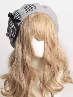 Chapeau Lolita doux avec n艙uds et accessoires en polyester à blocs de couleurs gris clair Accessoires Lolita