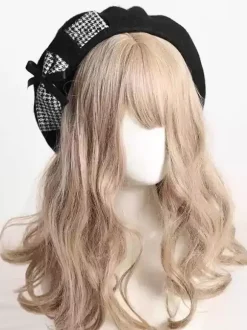 Chapeau Lolita doux avec n艙uds et accessoires en polyester à blocs de couleurs gris clair Accessoires Lolita