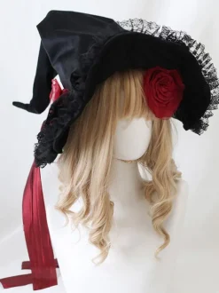 Chapeau Lolita Gothique Accessoire Fleurs Rouges Dentelle