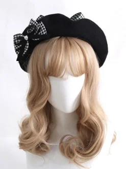 Chapeau Lolita Gothique Arcs Accessoire Plaid Polyester Noir Accessoires Lolita