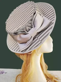 Chapeau Lolita style ROCOCO Infanta n艙uds marron accessoire rayures plaid polyester accessoires Lolita