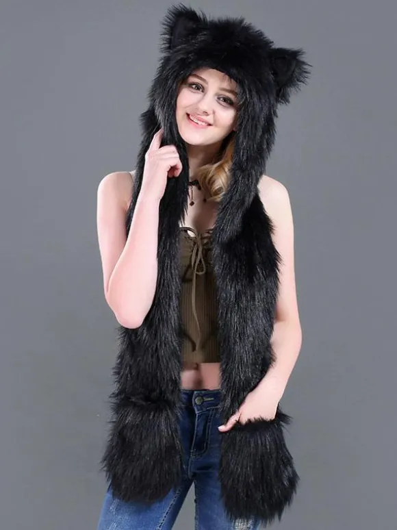 Chapeaux Femme Écharpe Fausse Fourrure Ombre Polyester Casquettes