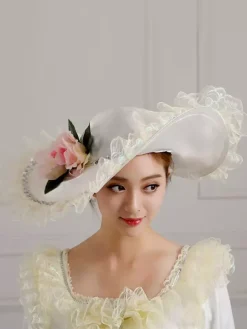 Chapeaux victoriens à larges bords pour femmes du XIXe siècle pour fêtes