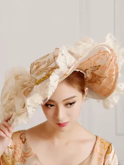 Chapeaux victoriens à large bord brodés en dentelle pour femmes pour fêtes