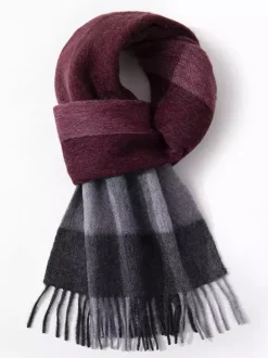 Écharpe 100% laine pour homme motif à carreaux classiques avec pompons