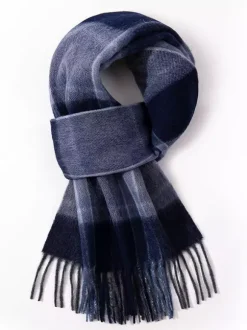 Écharpe 100% laine pour homme motif à carreaux classiques avec pompons