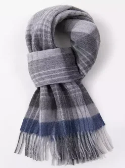 Écharpe 100% laine pour homme motif à carreaux classiques avec pompons