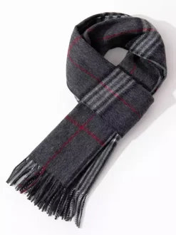 Écharpe 100% laine pour homme motif à carreaux classiques avec pompons