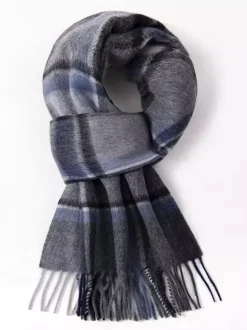 Écharpe 100% laine pour homme motif à carreaux classiques avec pompons
