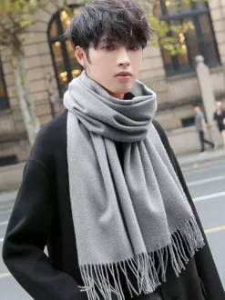 Écharpe d'hiver pour homme en pure laine cache-cou avec pompons