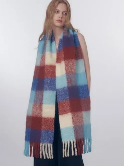 Écharpe en laine Longue femmes franges à carreaux accessoires chauds d'hiver