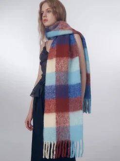 Écharpe en laine Longue femmes franges à carreaux accessoires chauds d'hiver