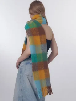 Écharpe en laine Longue femmes franges à carreaux accessoires chauds d'hiver