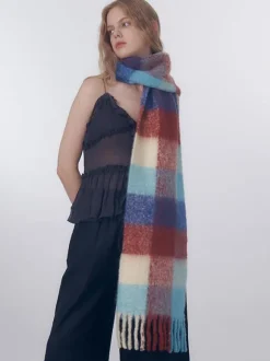 Écharpe en laine Longue femmes franges à carreaux accessoires chauds d'hiver