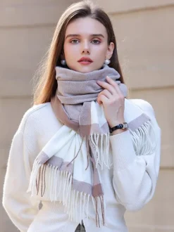 Écharpe Pour Femmes Belle Frange À Carreaux En Polyester