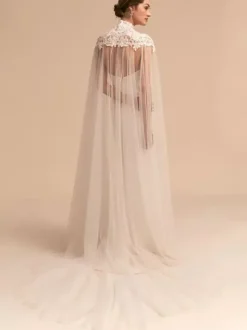 Écharpes de mariage Capes à col haut ivoire Tulle Dentelle Couvertures de mariée