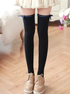 Chaussettes lolita en mélange poly/coton impression avec noeud Déguisements Halloween