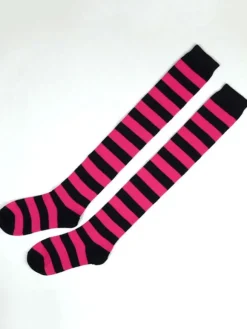 Chaussettes lolita en orlon avec rayure Déguisements Halloween