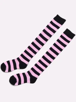 Chaussettes lolita en orlon avec rayure Déguisements Halloween