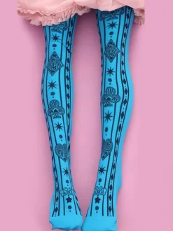 Chaussettes Lolita Gothiques Bas Lolita Imprimé Velours Bleu Foncé