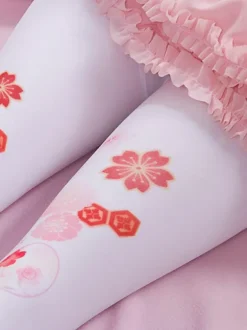 Chaussettes Sweet Lolita Rose Spandex Motif Sakura Accessoires Lolita