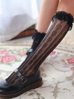 Chaussettes Sweet Lolita Bas en Lolita Blanc avec Volants en Dentelle Déguisements Halloween