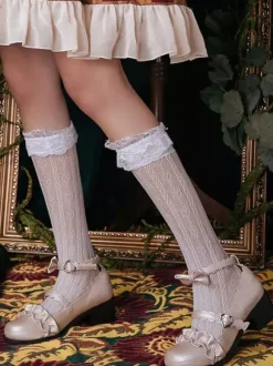 Chaussettes Sweet Lolita Bas en Lolita Blanc avec Volants en Dentelle Déguisements Halloween