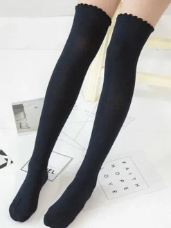 Chaussettes lolita en coton à mémoire de forme unicolore Déguisements Halloween