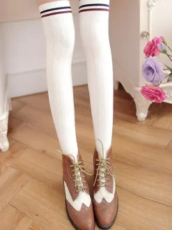 Chaussettes Lolita en coton à rayures en tricot Lolita Knee High Déguisements Halloween