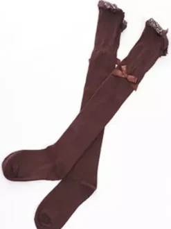 Chaussettes Lolita unicolores avec dentelle et n艙uds Déguisements Halloween