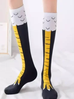 Chaussettes unisexes amusantes à motif pattes de poulet chaussettes de yoga. Taille M : chaussettes mi-mollet ; L : chaussettes hautes.