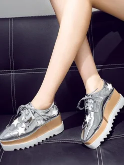 Chaussures à plateforme Oxfords à lacets dorées pour femmes  chaussures décontractées
