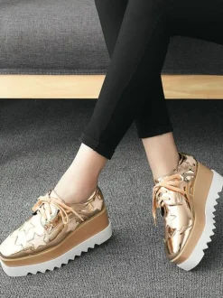 Chaussures à plateforme Oxfords à lacets dorées pour femmes  chaussures décontractées