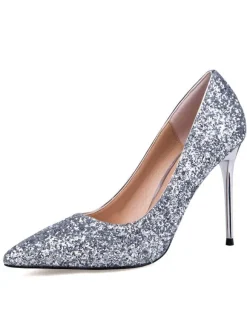 Chaussures à talons hauts escarpins à talon aigu en tissu de paillettes unicolore mocassin