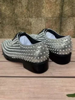 Chaussures de bal argentées à rivets bout rond lacets chaussures de soirée