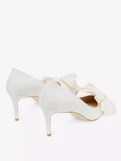Chaussures de bal blanches en satin à bout pointu et n艙ud chaussures de mariage à talons hauts