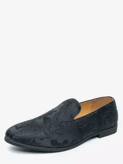 Chaussures de bal pour hommes bout rond en satin brodé à enfiler